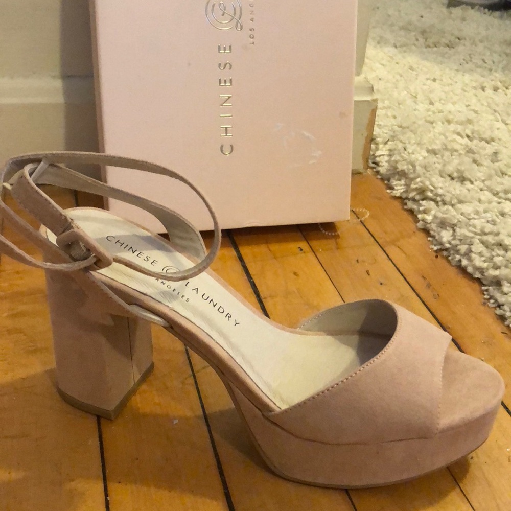 Dark Nude Faux Suede Platform Theresa Heels